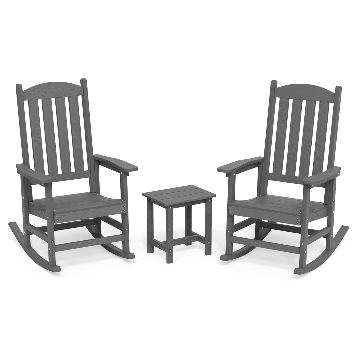 Lue Bona Outdoor Rocking Chairs Set Of 3, 2 Chairs & 1 Table Hdps Poly Rocking Chair, All Weather Resistant, Heavy Duty Rocking Chair For Patio, Lawn, Garden, 300Lbs, Dark Gray