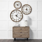 HomeRoots Wood 31.5' Round Oversize Brown Farmhouse Style Wall Clock w/Matte-Black Toned Hands