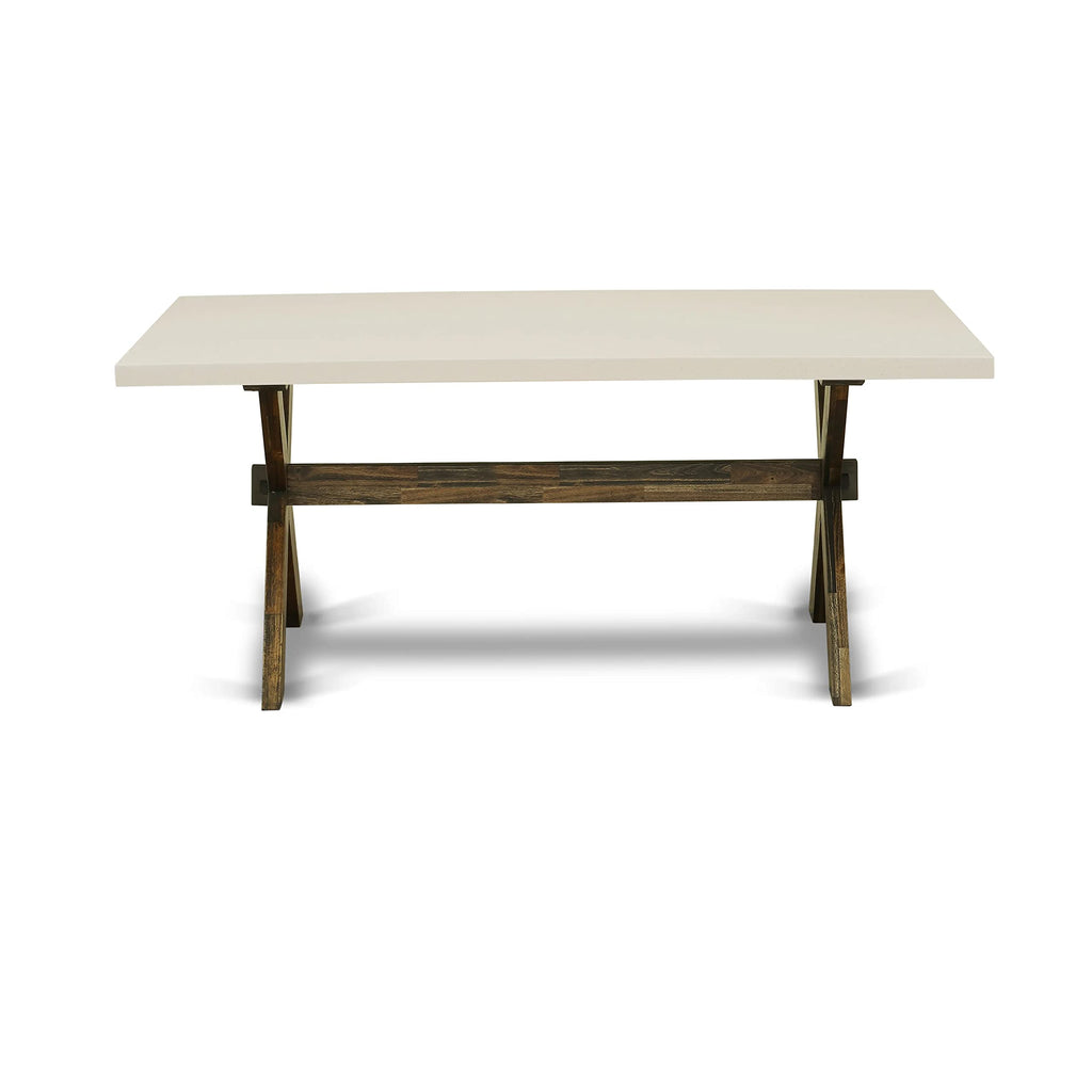East West Furniture X727Mzn32-9 9 Piece Dining Room Furniture Set Includes A Rectangle Dining Table With X-Legs And 8 Light Beige Linen Fabric Parsons Chairs, 40X72 Inch, Multi-Color