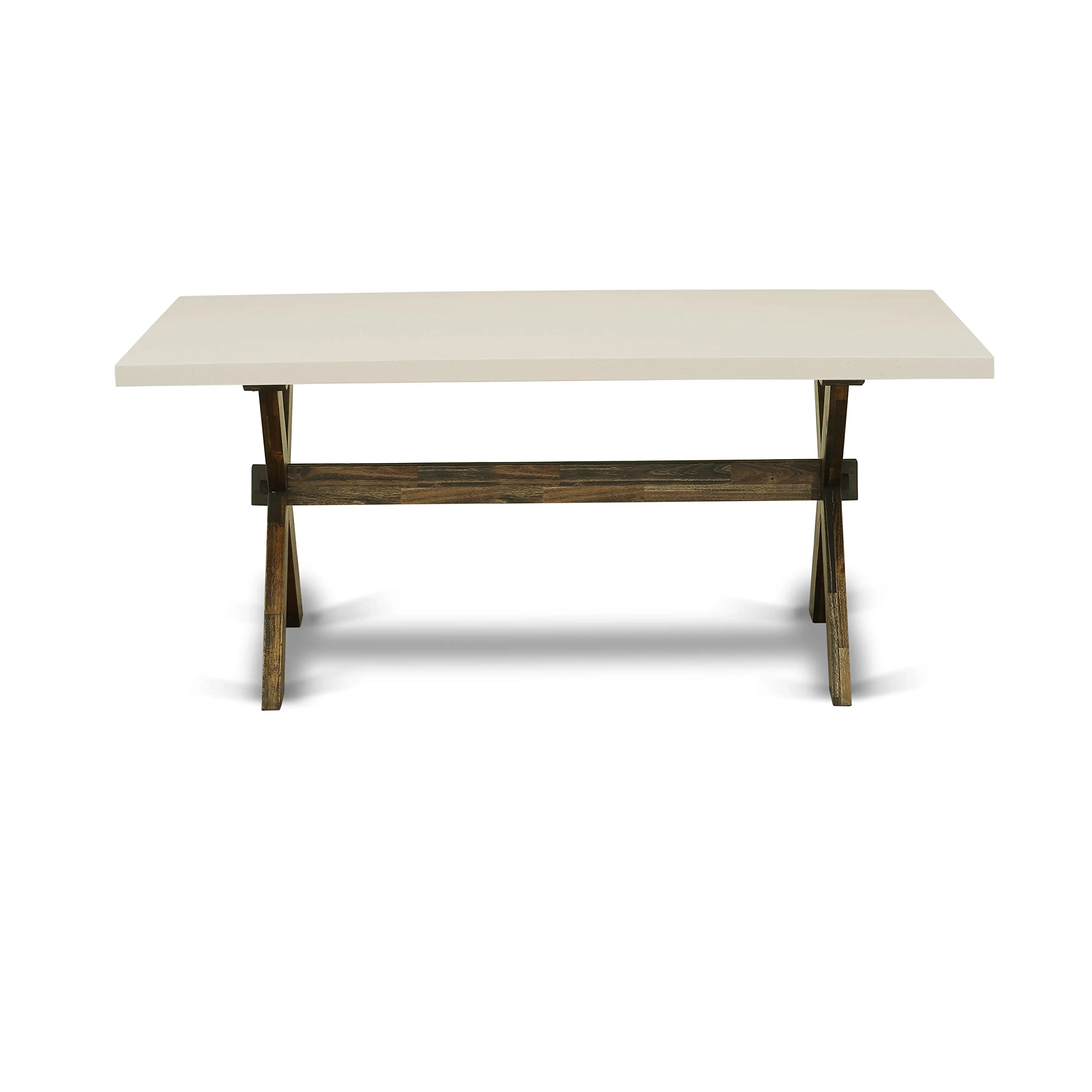 East West Furniture X727Mzn32-9 9 Piece Dining Room Furniture Set Includes A Rectangle Dining Table With X-Legs And 8 Light Beige Linen Fabric Parsons Chairs, 40X72 Inch, Multi-Color