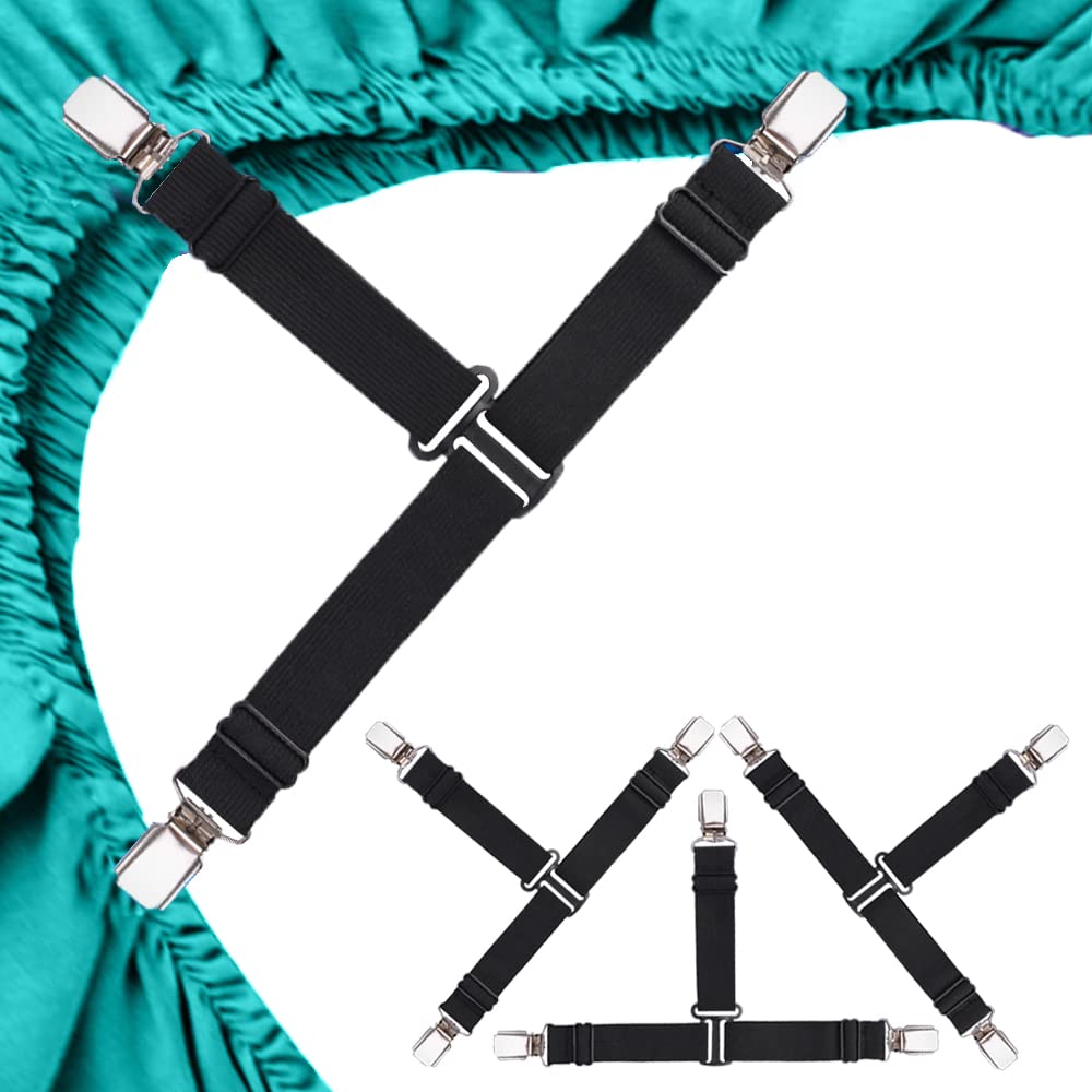 Mendeng Sheet Straps Fitted Sheet Clips Holder Surspeners Keep Sheets In Place Bed Sheet Fasteners Gripper Black 4P