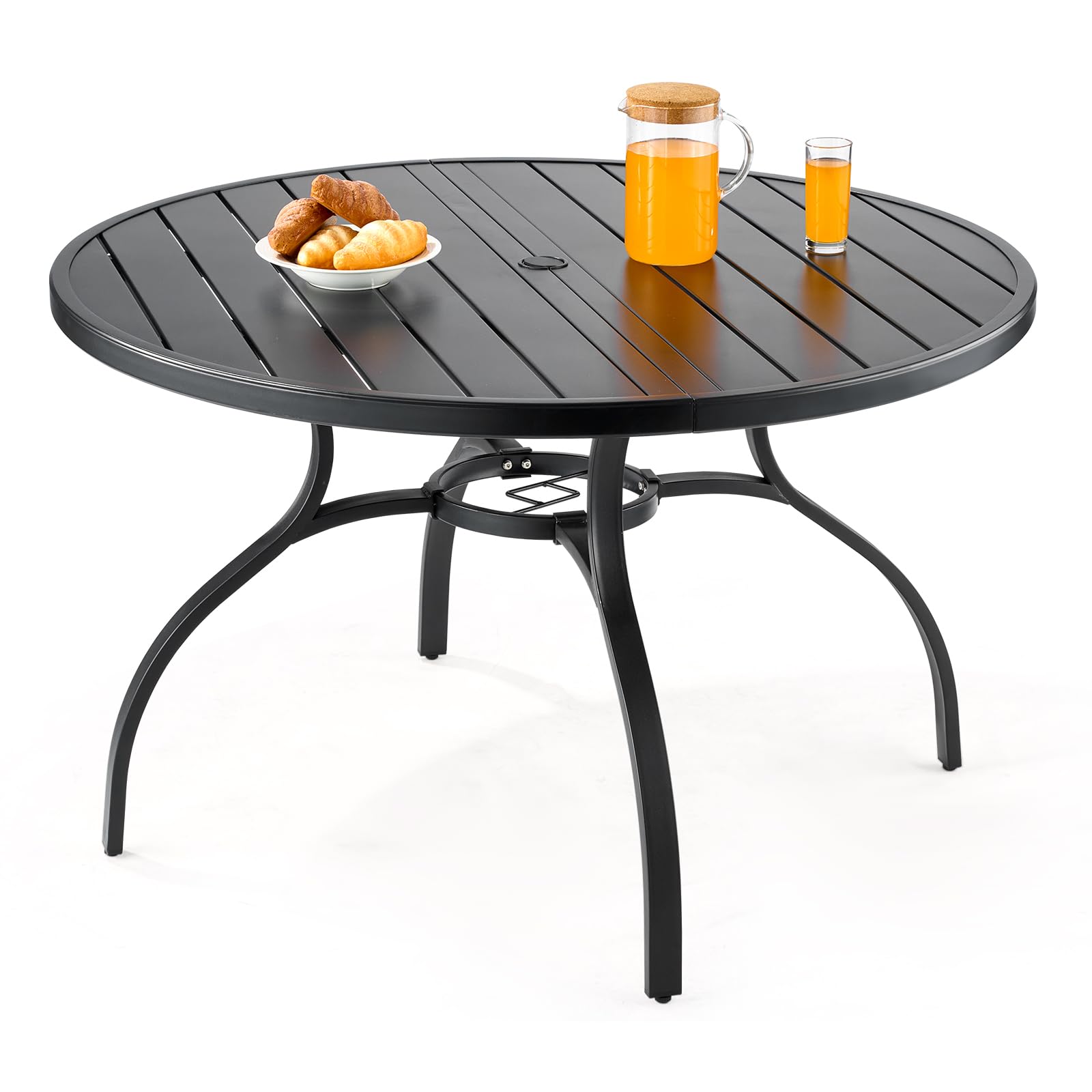 VEVOR Outdoor Patio Dining Table, 47 inch Round Metal Steel Slat Backyard Bistro Tables, with 1.5 in Umbrella Hole, Outside All-