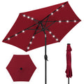 Best Choice Products 7.5ft Outdoor Solar Market Table Patio Umbrella for Deck, Pool w/Tilt, Crank, LED Lights - Burgundy