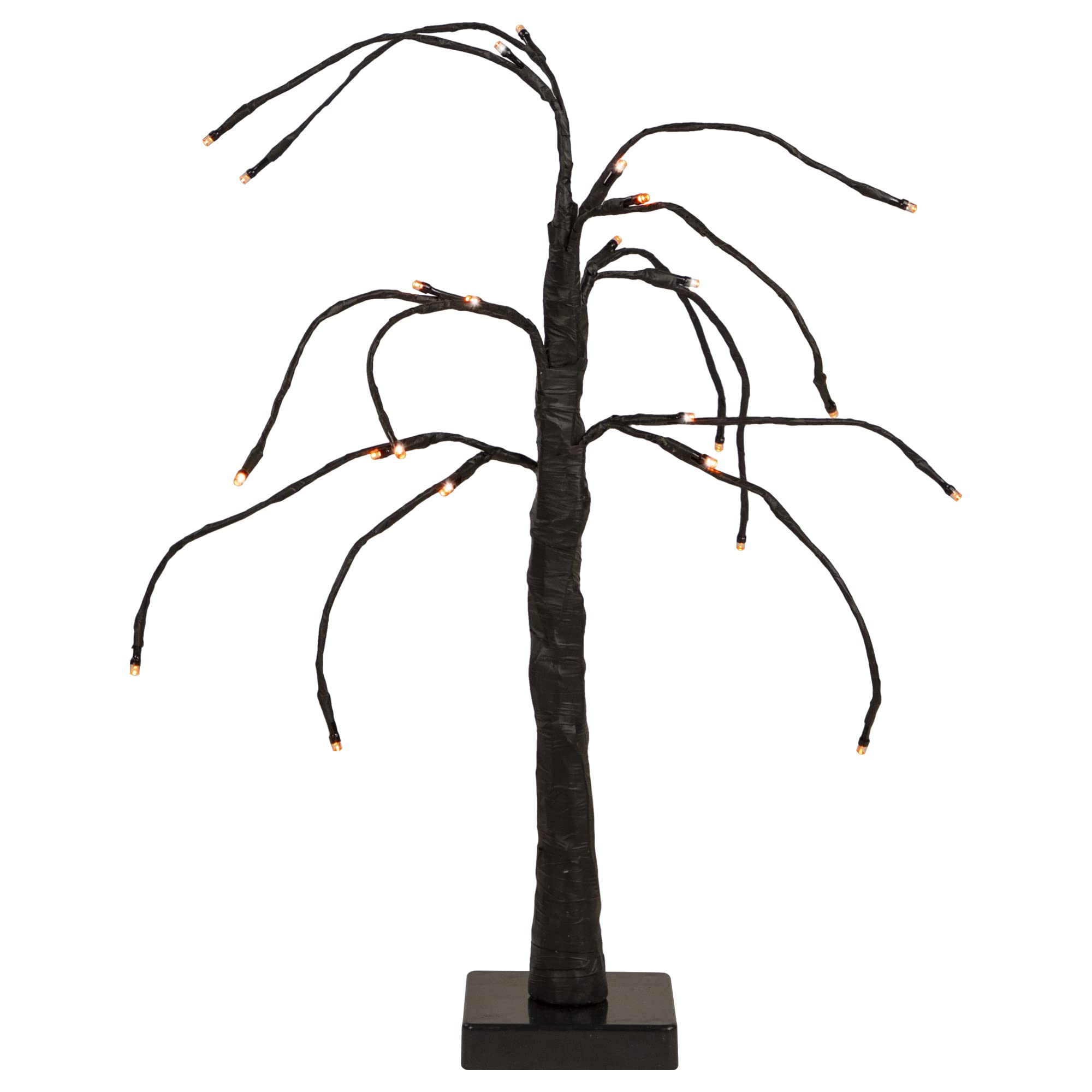 24 LED Lighted Black Weeping Halloween Twig Tree - Orange Lights
