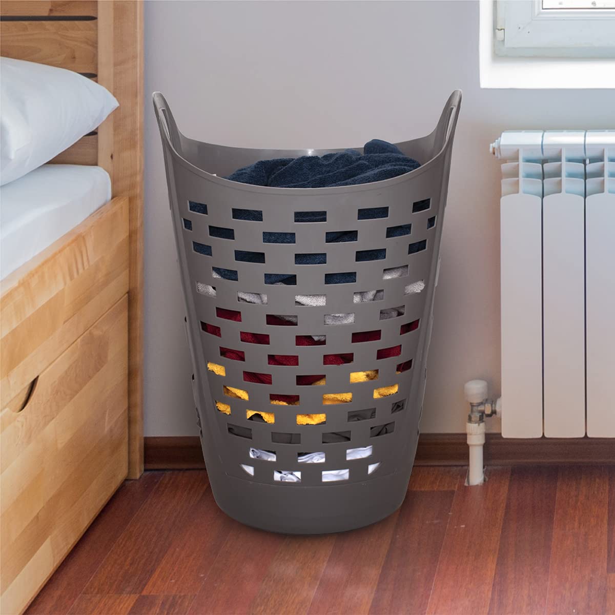 Clorox Flexible Laundry Basket - Tall Plastic Hamper For Clothes, Bedroom, And Storage - Portable Round Bin With Carry Handles,