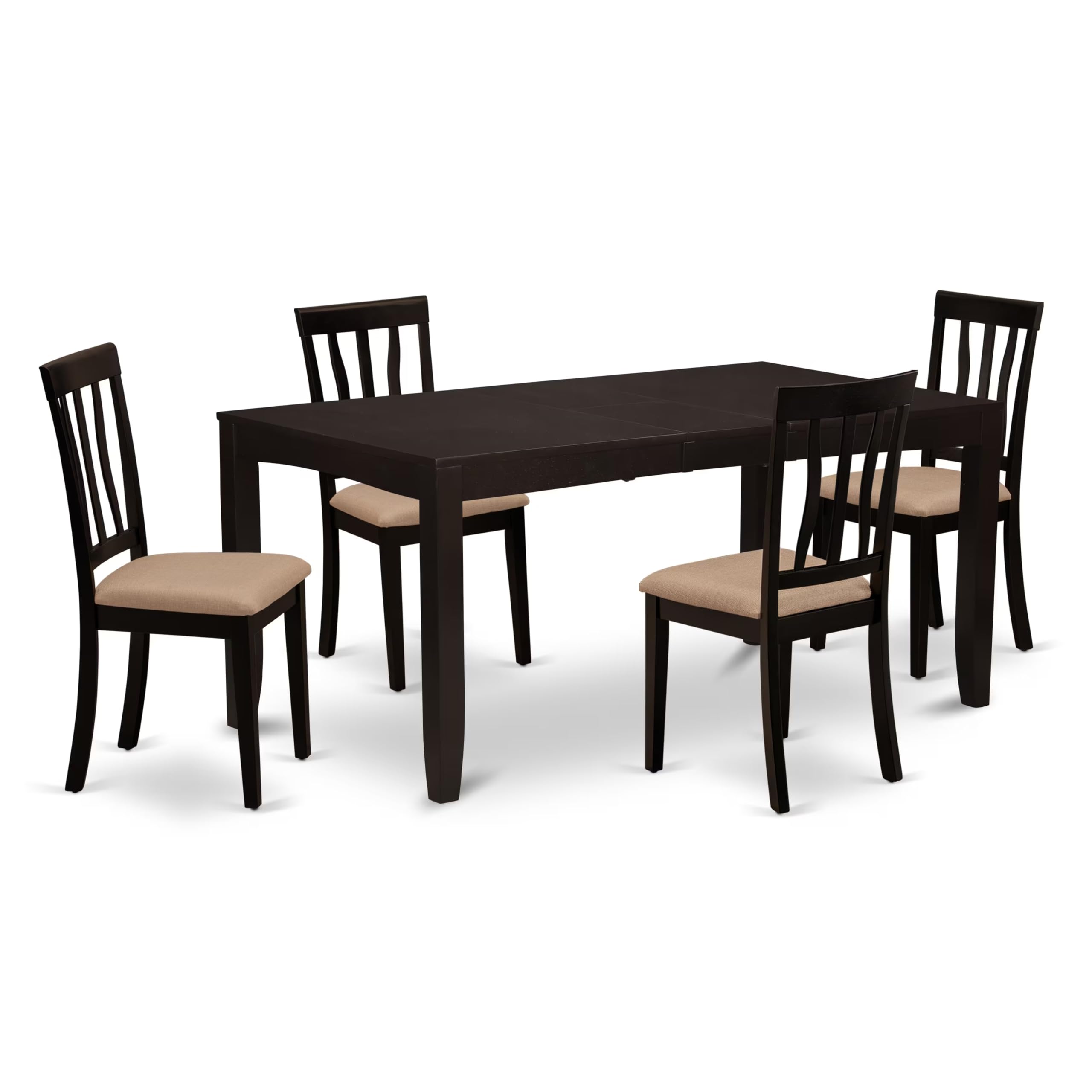 East West Furniture LYAN5-CAP-C Lynfield 5 Piece Modern Set Includes a Rectangle Wooden Table with Butterfly Leaf and 4 Linen Fabric Dining Room Chairs, 36x66 Inch, Cappuccino