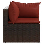 vidaXL Patio Corner Sofa with Cushions - Outdoor Furniture with Sturdy Steel Frame and Weather-Resistant Poly Rattan - Brown and Red