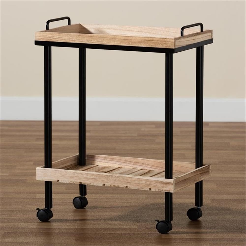 Baxton Studio Olinda Oak Brown Finished and Black Metal Kitchen Cart