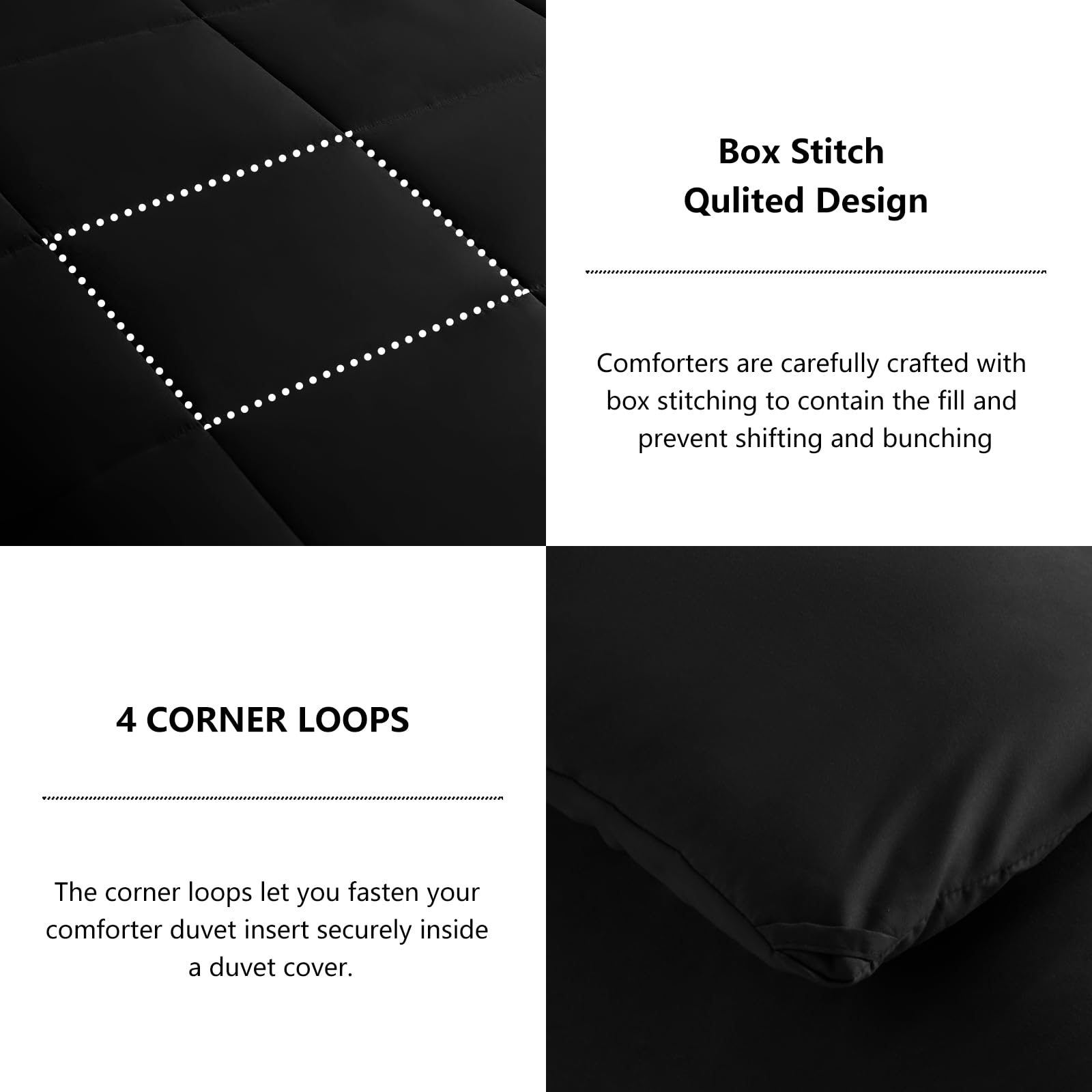 Cozylux King Size Comforter Sets - Black Comforter King Size, 3 Pieces Box Stitched Soft Lightweight Bed Set, All Season Bedding Sets With 1 Down Alternative Comforter And 2 Pillow Shams
