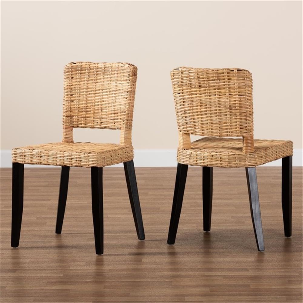 bali & pari Dermot 18.1&quot; Wood & Rattan Dining Chair in Dark Brown (Set of 2)