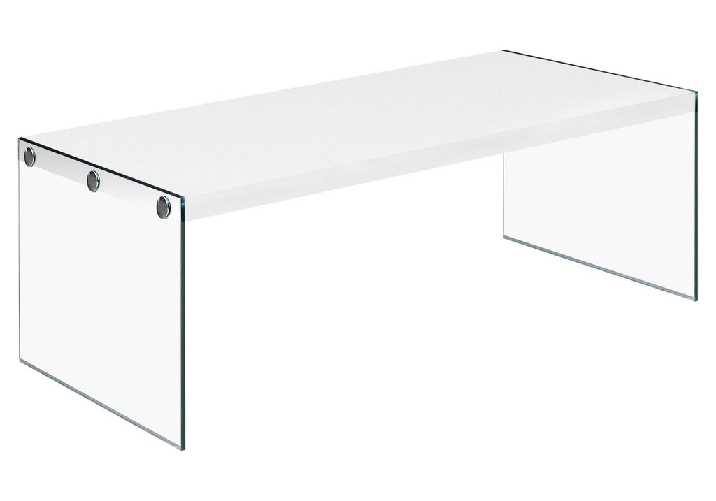 Monarch specialties , Coffee Table, Tempered Glass, Glossy White, 44'L