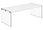 Monarch specialties , Coffee Table, Tempered Glass, Glossy White, 44'L