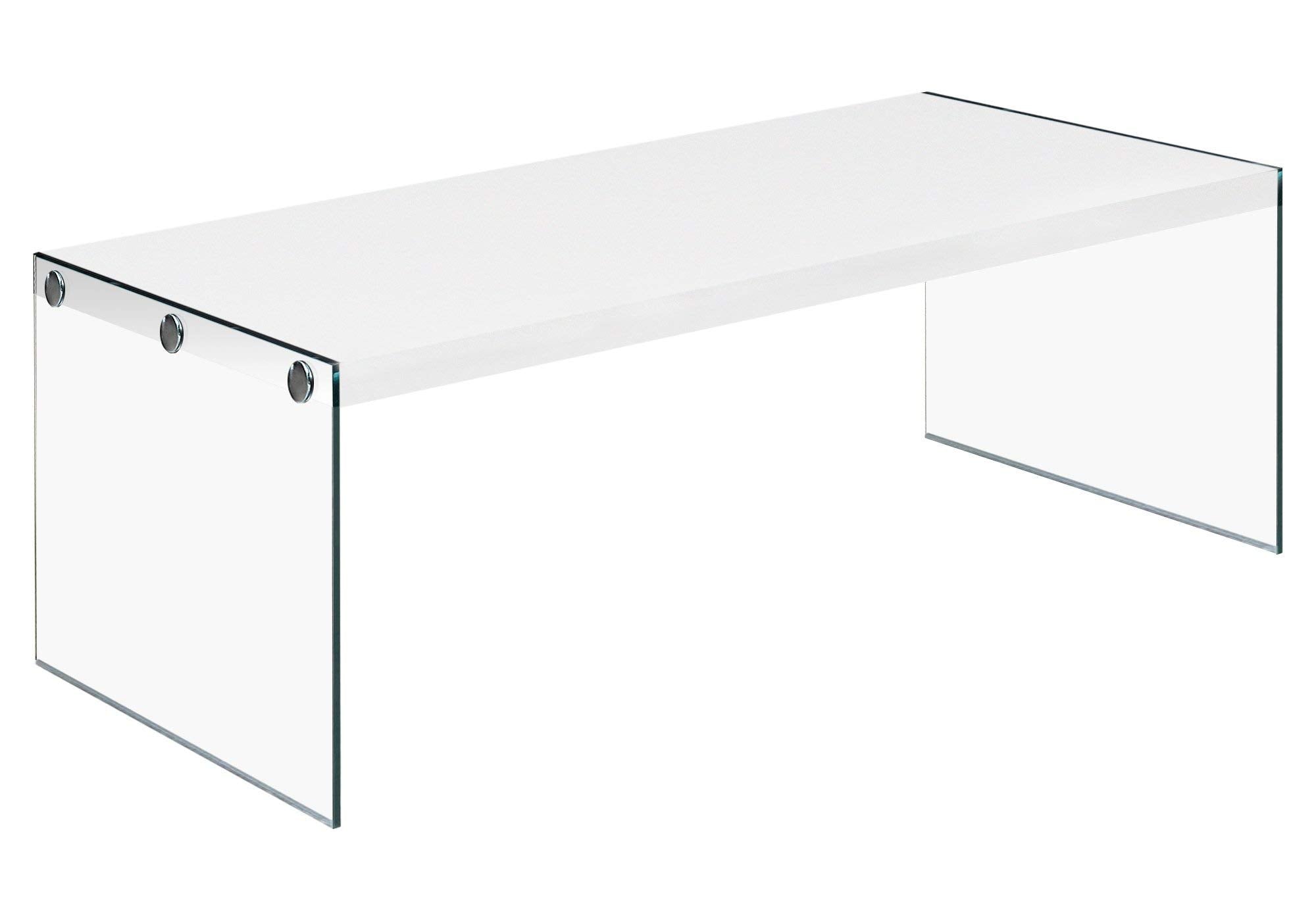 Monarch specialties , Coffee Table, Tempered Glass, Glossy White, 44'L