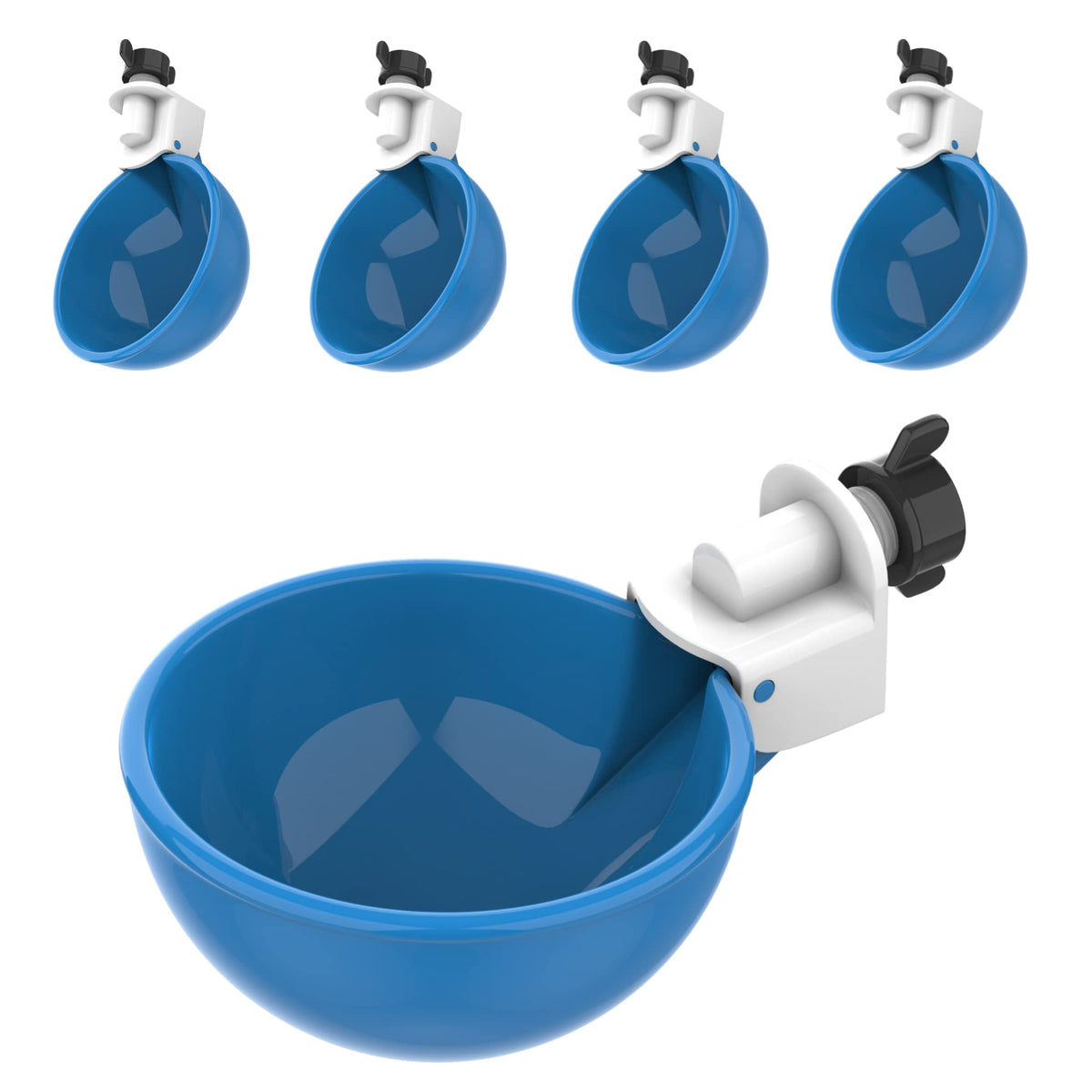 Lil Clucker - Pack Of 5 - Blue Large Automatic Chicken Waterer Cups Suitable For Ducks, Geese, Turkeys, And Bunny Rabbit - Water