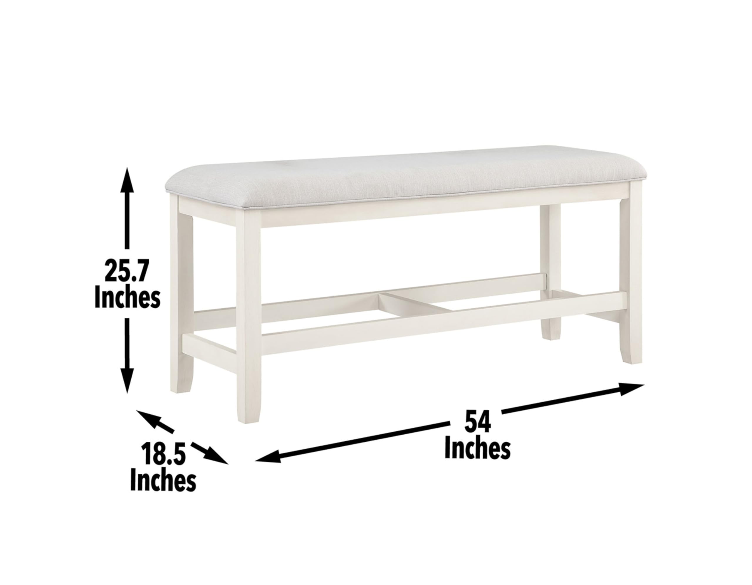Steve Silver Furniture Hyland Traditional Counter Bench, Gray Upolstered Cushion Seating, Wood Bench, 1, White