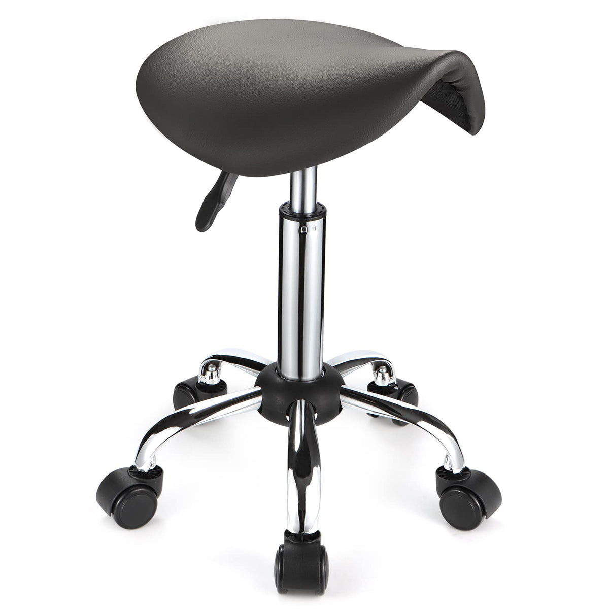 FNZIR Saddle Rolling Stool with Wheels PU Leather Height Adjustable Swivel Stools Chair Grey