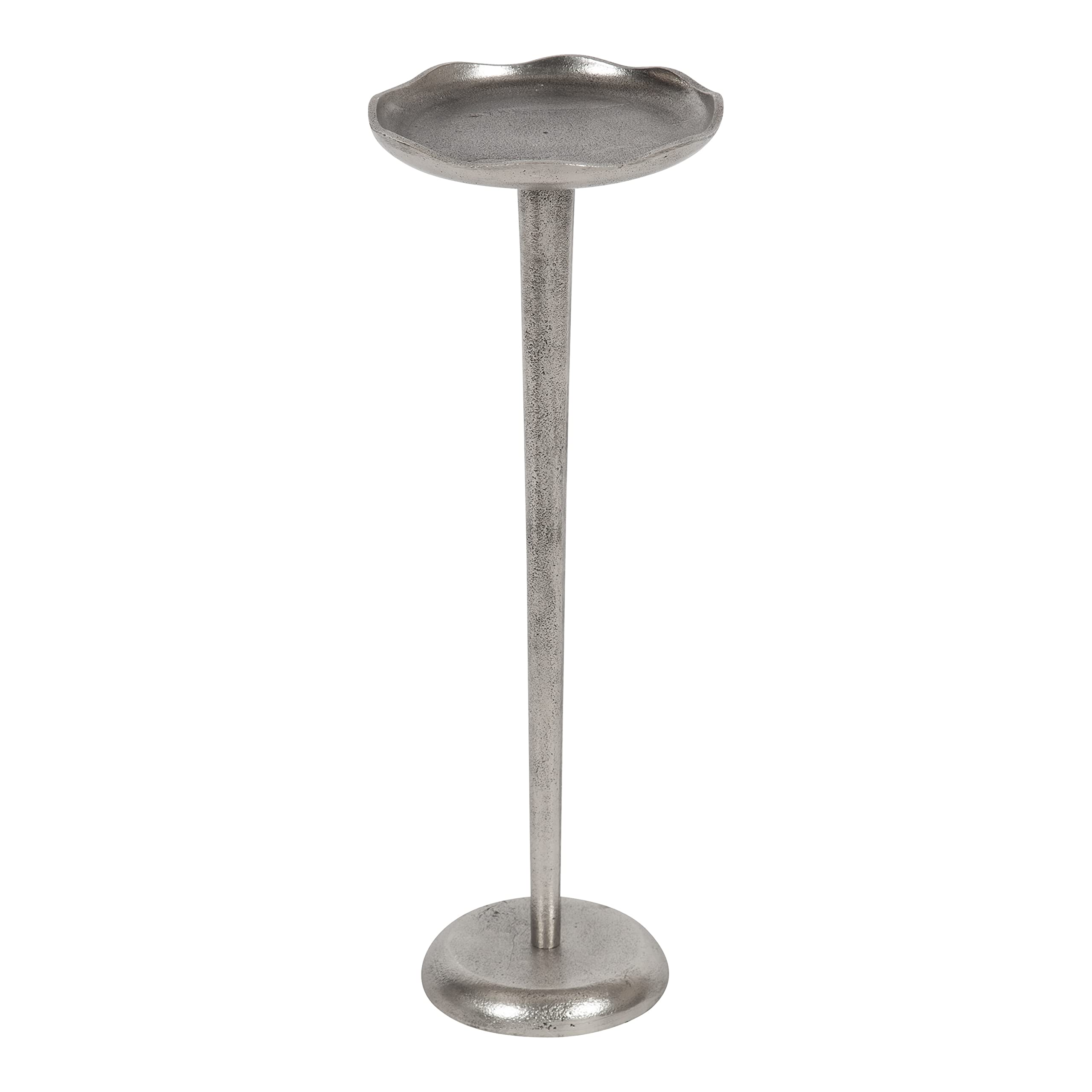 Kate And Laurel Alessia Modern Decorative Metal Drink Table, 8 X 8 X 22, Silver, Stunning Cast Aluminum Pedestal Plant Stand Wit