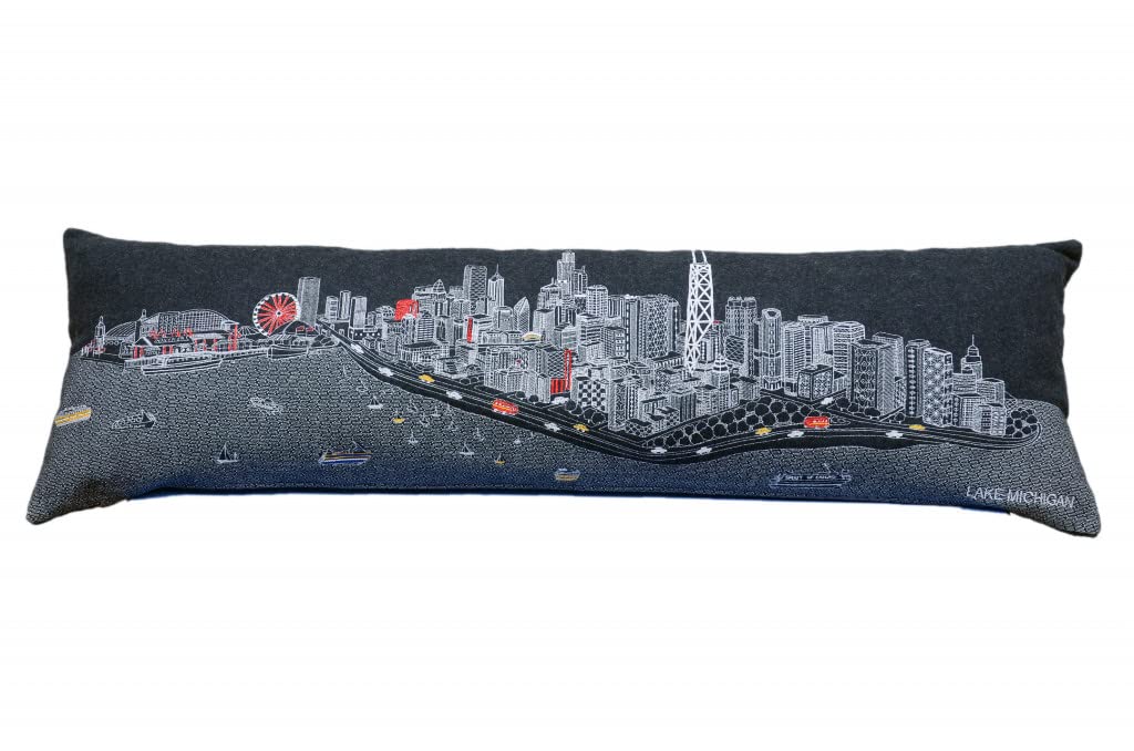 HomeRoots Grey 45' Black Chicago Nighttime Skyline Lumbar Decorative Pillow