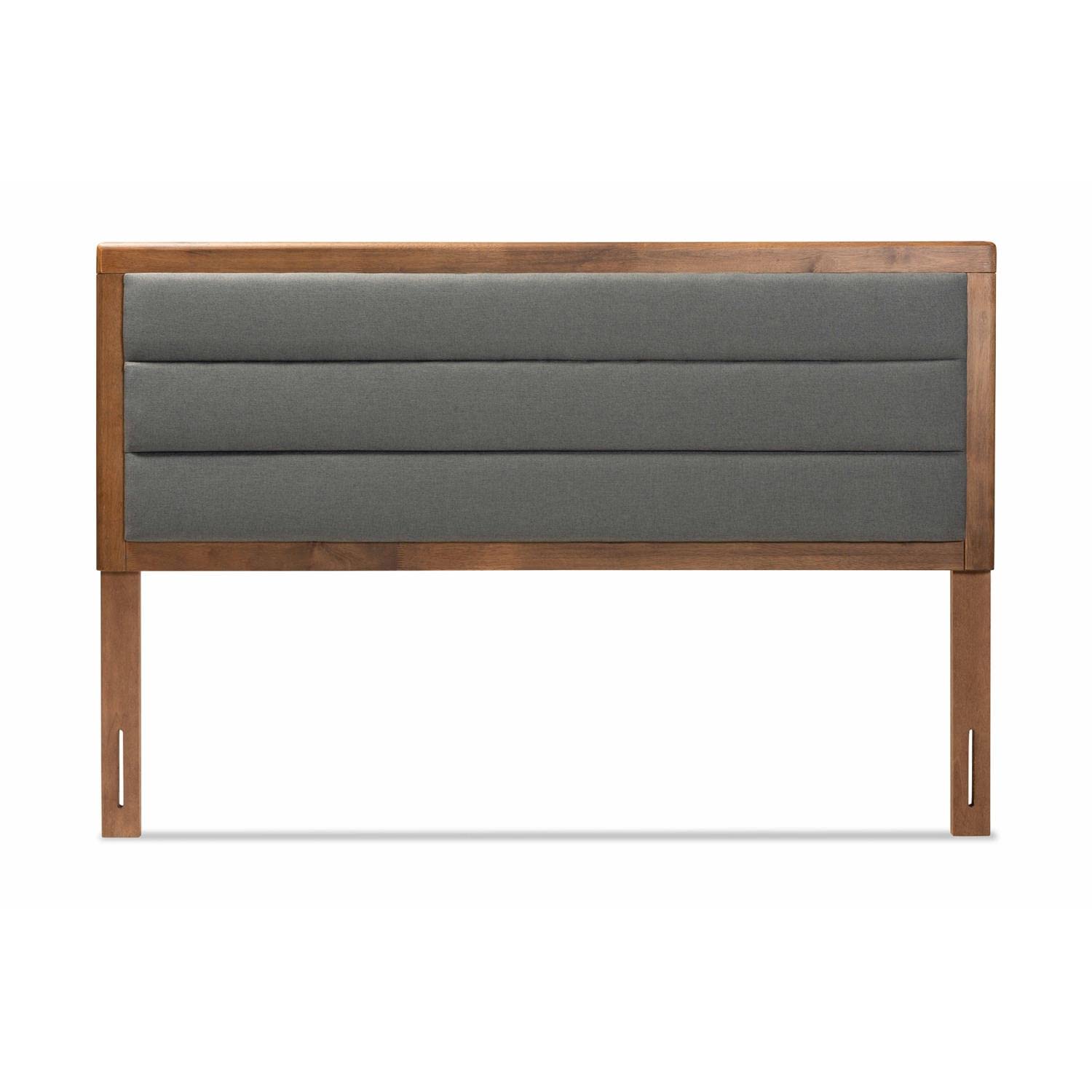 Baxton Studio Dexter Modern and Contemporary Dark Grey Fabric Upholstered and Walnut Brown Finished Wood King Size Headboard
