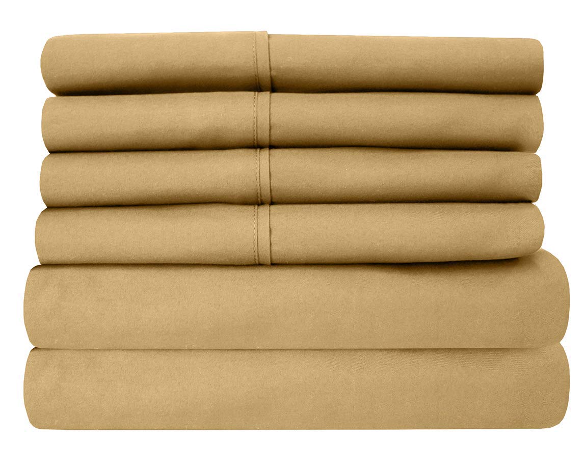 Queen Sheets Gold - 6 Piece 1500 Supreme Collection Fine Brushed Microfiber Deep Pocket Queen Sheet Set Bedding - 2 Extra Pillow