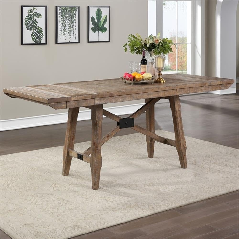 Steve Silver Furniture Riverdale Counter Height 7pc Counter Table Set, 72&quot;-96&quot; Rectangular Table w/Two 12&quot; Leaves, 6 Wooden Counter Side Chairs, Dining Room, 72&quot; L x 36&quot; W x 36&quot; H, Brown