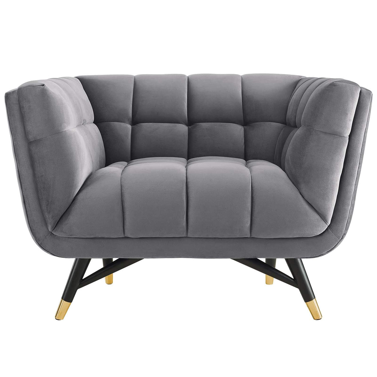 Modway Adept Mid-Century Modern Velvet Upholstered Tufted Accent Arm Lounge Chair In Gray