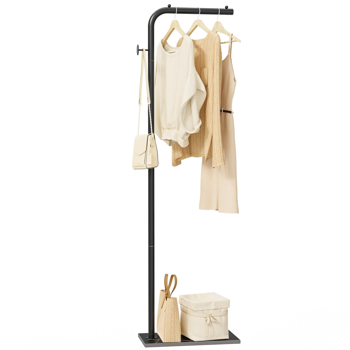 OUTBROS Freestanding Coat Rack, Garment Racks with Hook, 70.8hign, Black