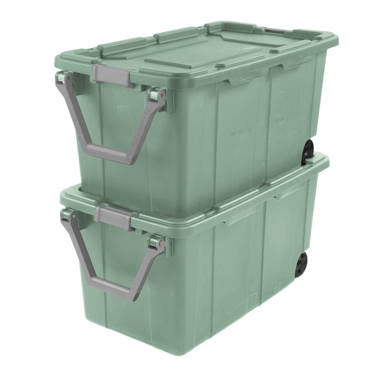 TAYNEVO Extra Large 40 Gallon Storage Bin with Wheels and Handle, HeavyDuty Plastic Rolling Storage Container, Pack of 2(Green)