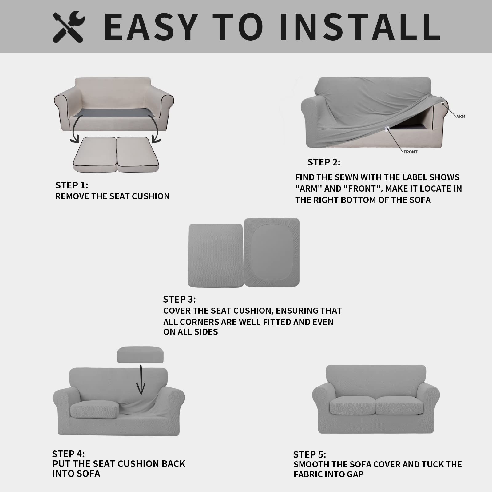 Issuntex 3 Pieces High Stretch Thicken Loveseat Couch Covers, Soft Sofa Slipcover For 2 Separate Cushion Couch, Jacquard Fabric