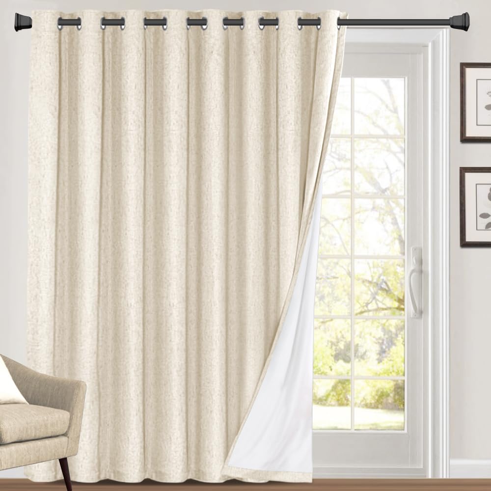 Princedeco 100% Blackout Curtains Linen Blackout Curtains 108 Inches Long Room Divider Curtains For Bedroom/Living Room Patio Curtains For Sliding Door Extra Wide Drapes,W100 X L108,Bleached Sand