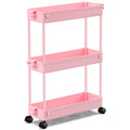 Spacekeeper Slim Rolling Storage Cart, 3 Tier Bathroom Organizer Utility Cart Laundry Room Organization Mobile Shelving Unit For Kitchen, Bathroom, Office, Bedroom, Narrow Places, Pink