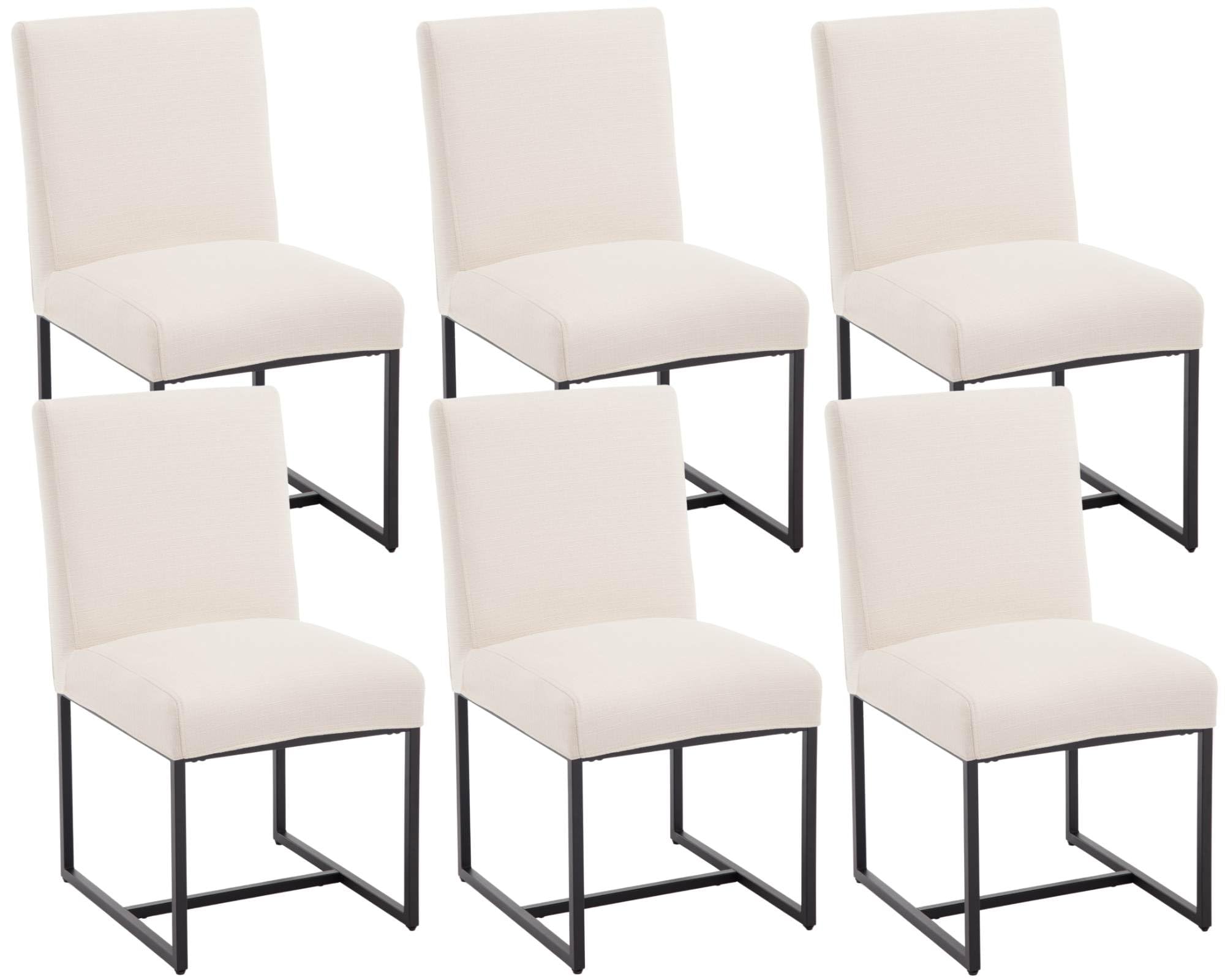 Vescasa Upholstered Dining Chairs Set Of 6 With Removable Chair Cover, Mid Century Modern Padded Chair With Black Metal Frame Fo