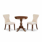East West Furniture Esga3-Mah-32 3 Piece Dining Table Set For Small Spaces Contains A Round Wooden Table With Pedestal And 2 Light Beige Linen Fabric Parson Chairs, 30X30 Inch, Mahogany