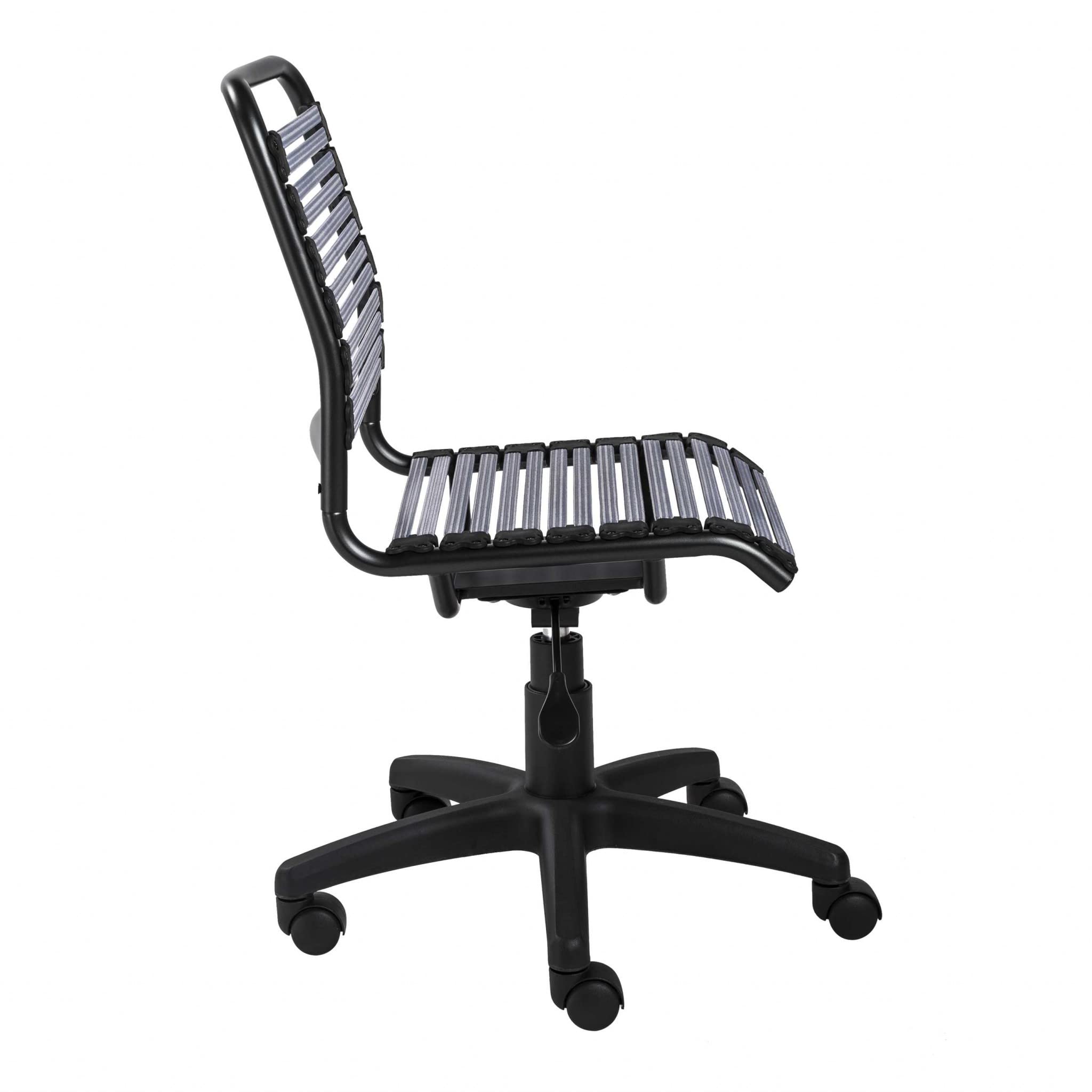 HomeRoots 18.12' X 24' X 37.21' Light Gray Flat Bungie Cords Low Back Office Chair with Graphite Black Frame and Base
