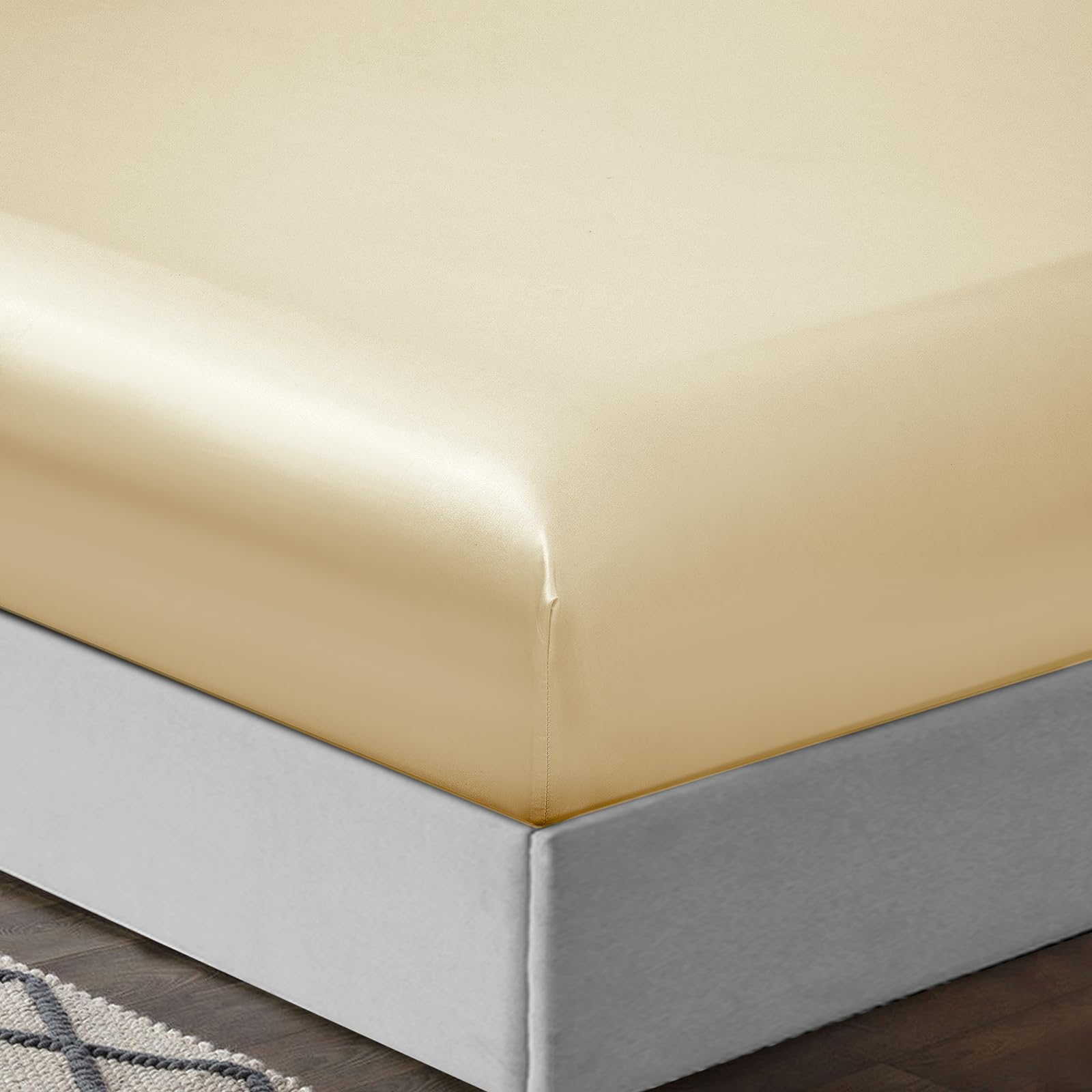 Treely 6 Piece Satin Sheets Full Size Silky Smooth Beige Satin Sheet Set With Deep Pocket, Satin Fitted Sheet, Flat Sheet, 4 Sat