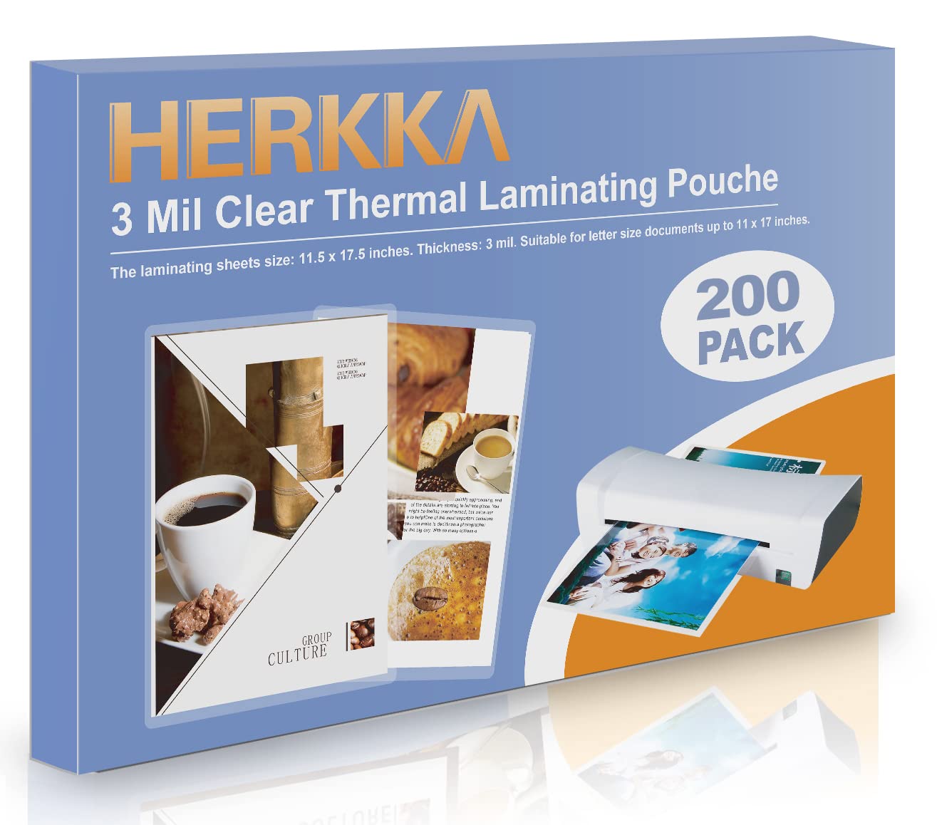 Herkka 200 Pack Laminating Sheets, Hold 11 X 17 Inch Sheet, 3 Mil Clear Thermal Laminating Pouches 11.5 X 17.5 Inch Lamination S