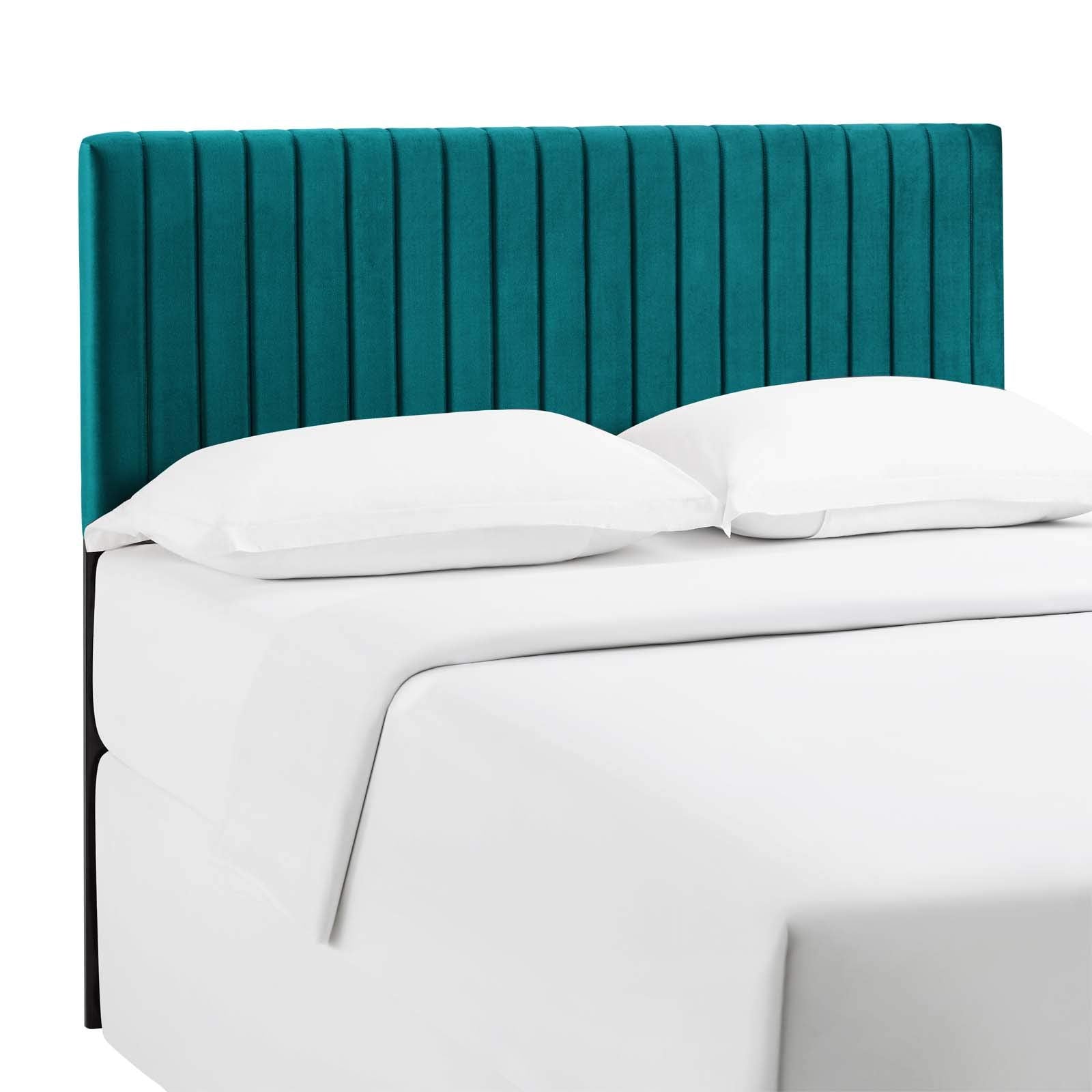 Modway Keira Channel Tufted Performance Velvet Upholstered Full / Queen Headboard in Teal