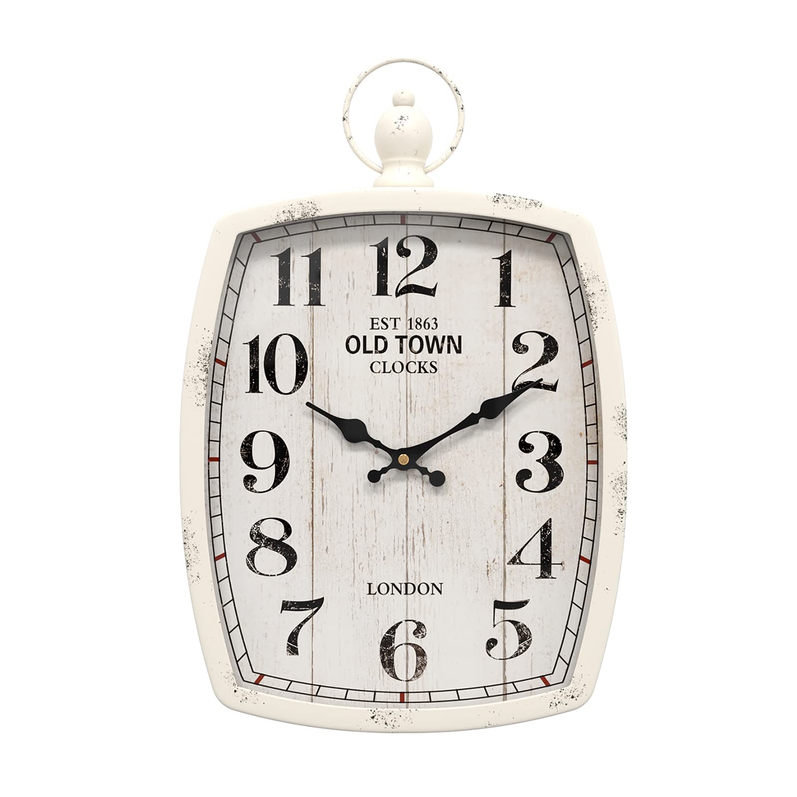 Menterry Rectangle Retro Large Wall Clock, Old-Fashioned Vintage Design, White Antique Style, Battery Operated Silent Decor Wall