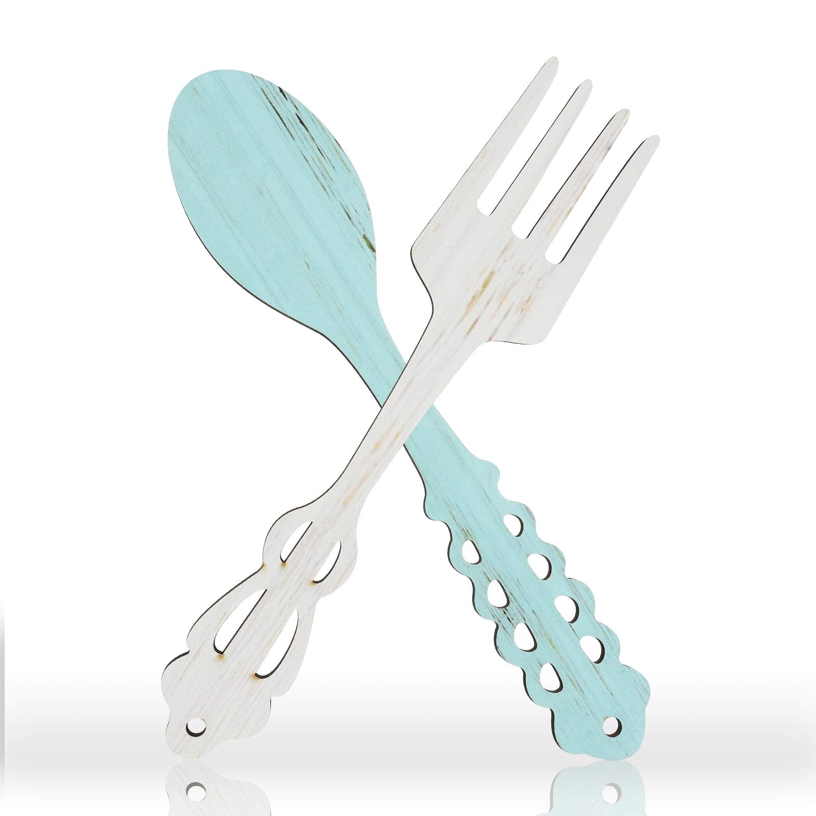 Jetec 2 Pieces Large Fork and Spoon Wall Decor Wooden Spoon Shaped Wall Sign Fork Shaped Hanging Sign Farmhouse Kitchen Decors f