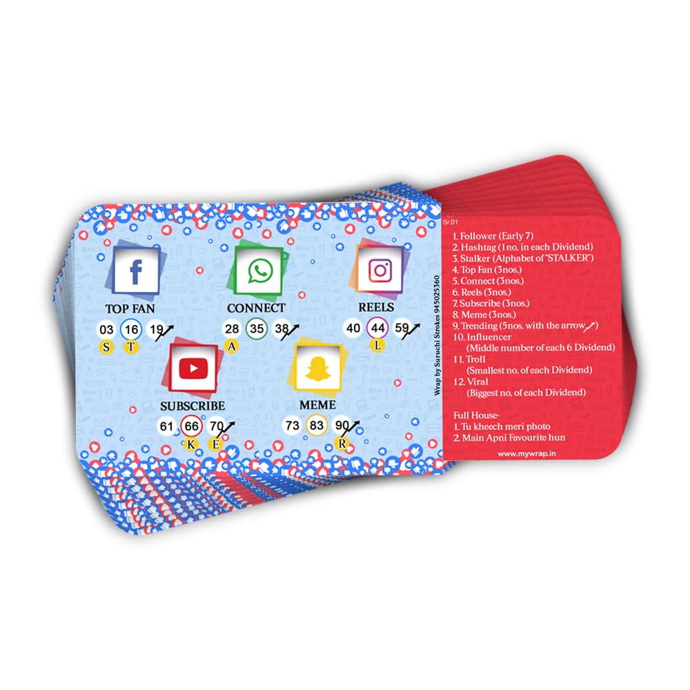 Suruchi Strokes Social Media Theme Tambola Ticket | Unique Designer Housie Game for Party (20 Tickets)