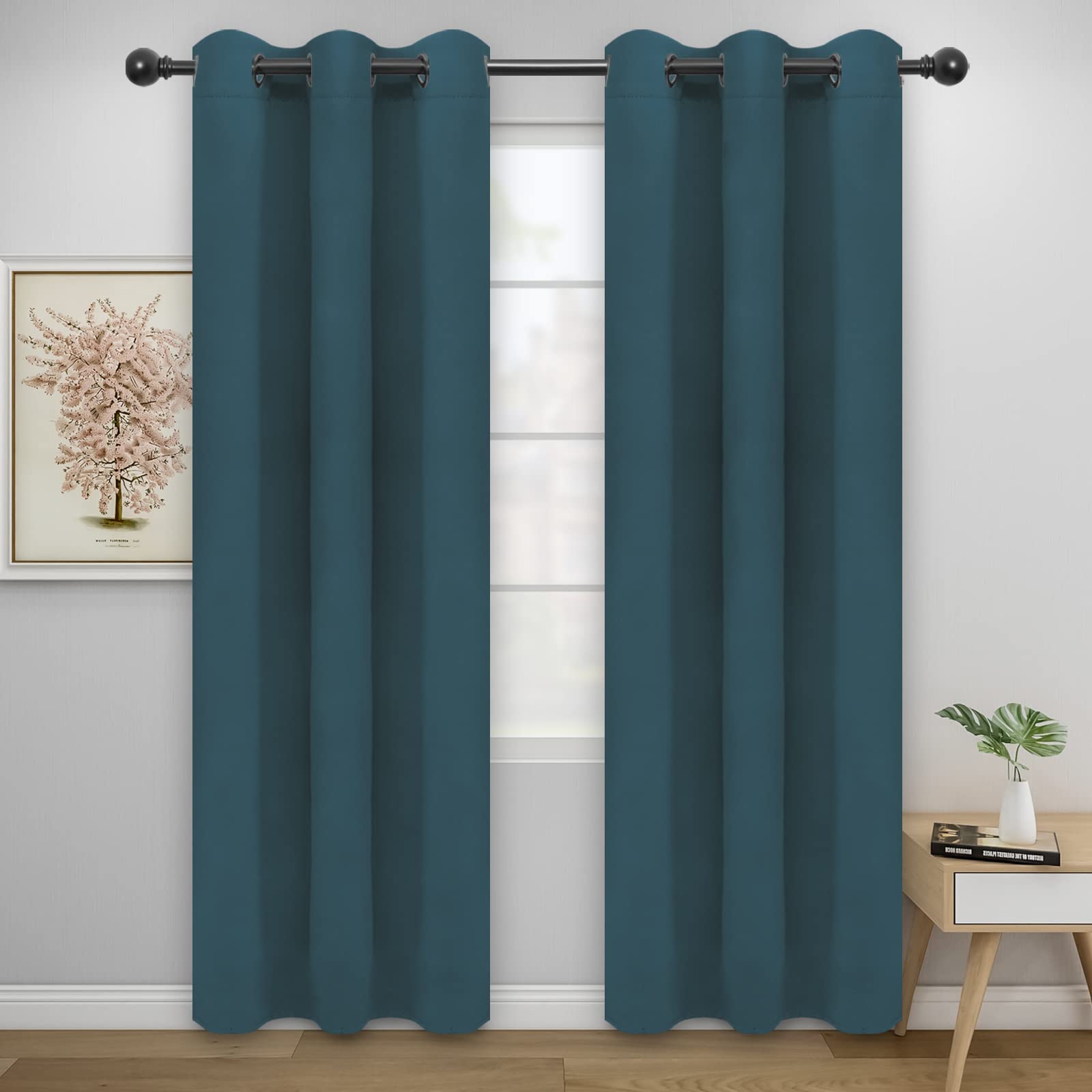 Easy-Going Blackout Curtains For Bedroom, Solid Thermal Insulated Grommet And Noise Reduction Window Drapes, Room Darkening Curtains For Living Room, 2 Panels(46X84 In, Bluestone)
