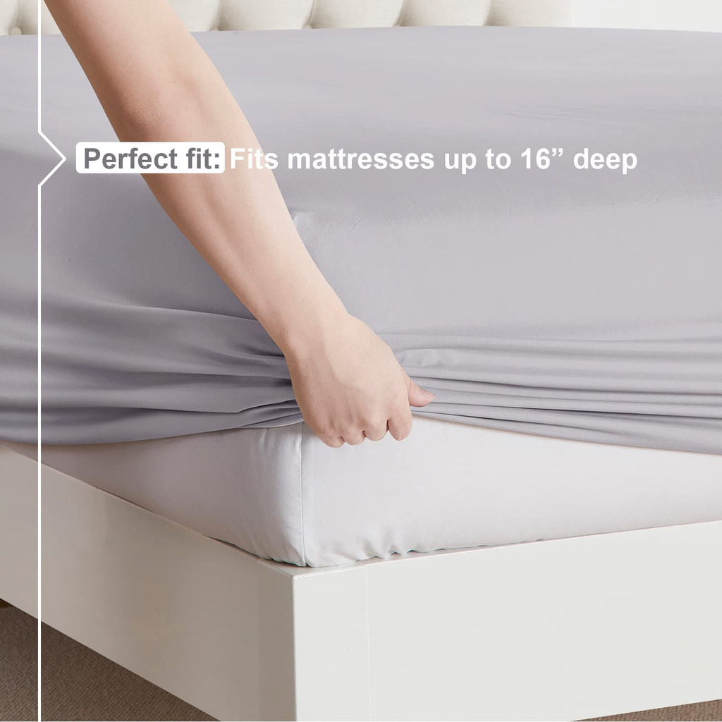 Extra Deep Pocket Fitted Sheet - Set Of 3 Extra Deep Pocket Bed Sheet Set - Deep Pocket Fitted Sheet - Super And Ultra Deep Fitted Sheet - Twin Size Deep Bed Sheet - 75 X 39 Inch - Light Gray Lavender