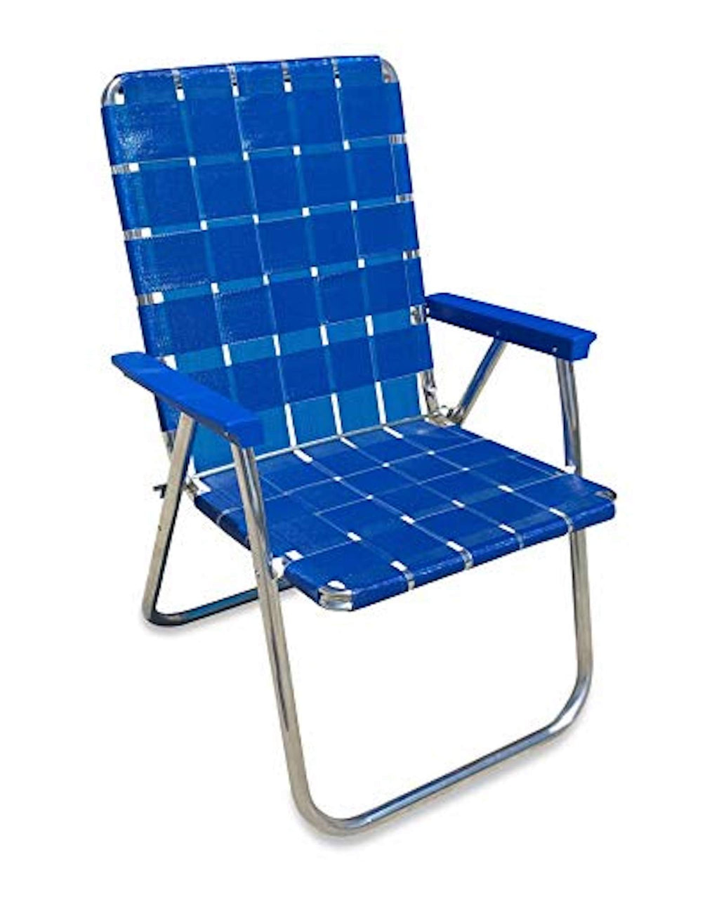 Lawn Chair Usa | Folding Aluminum Webbed Chair For Camping, Sports, And Beach | Classic - Blue Wave With Blue Arms