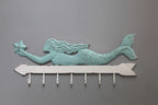 Creative Co-Op Mermaid Wall Décor with 7 Hooks, 16 Inch Long, Aqua & White, Model DA3625