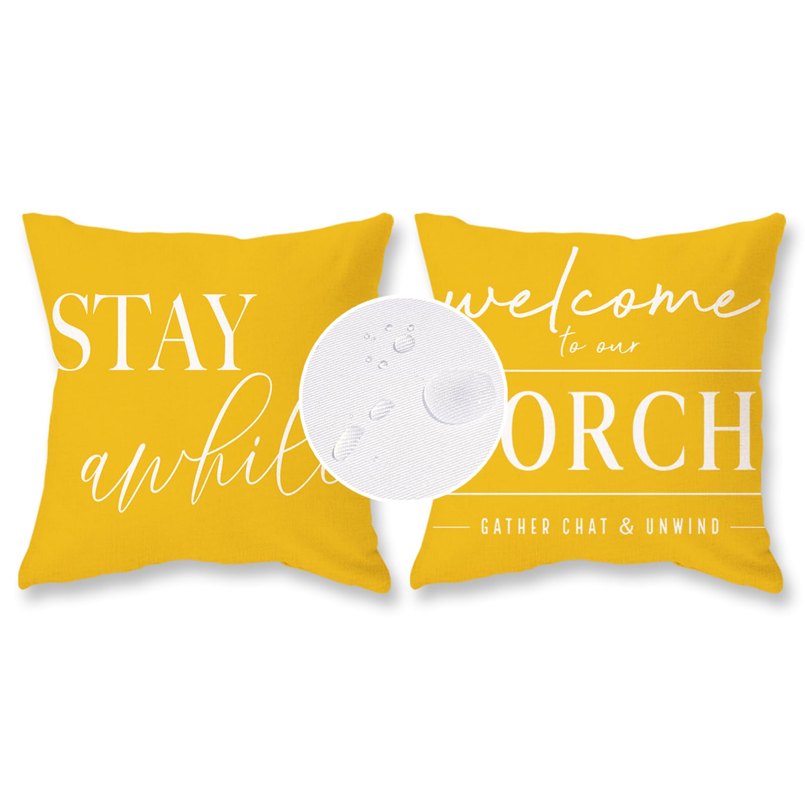 Tajwe Yellow Outdoor Pillow Covers Waterproof 20X20 Set Of 2 Welcome To Our Porch Stay Awhile Cushion Cases For Patio Furniture