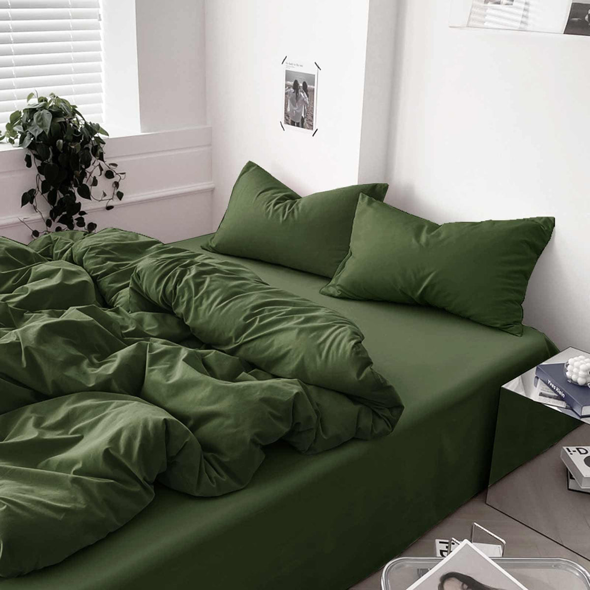 Dark Olive Green Full Comforter Set - 3 Piece Aesthetic Modern Bedding Set - All Season Farmhouse Soft & Lightweight Microfiber