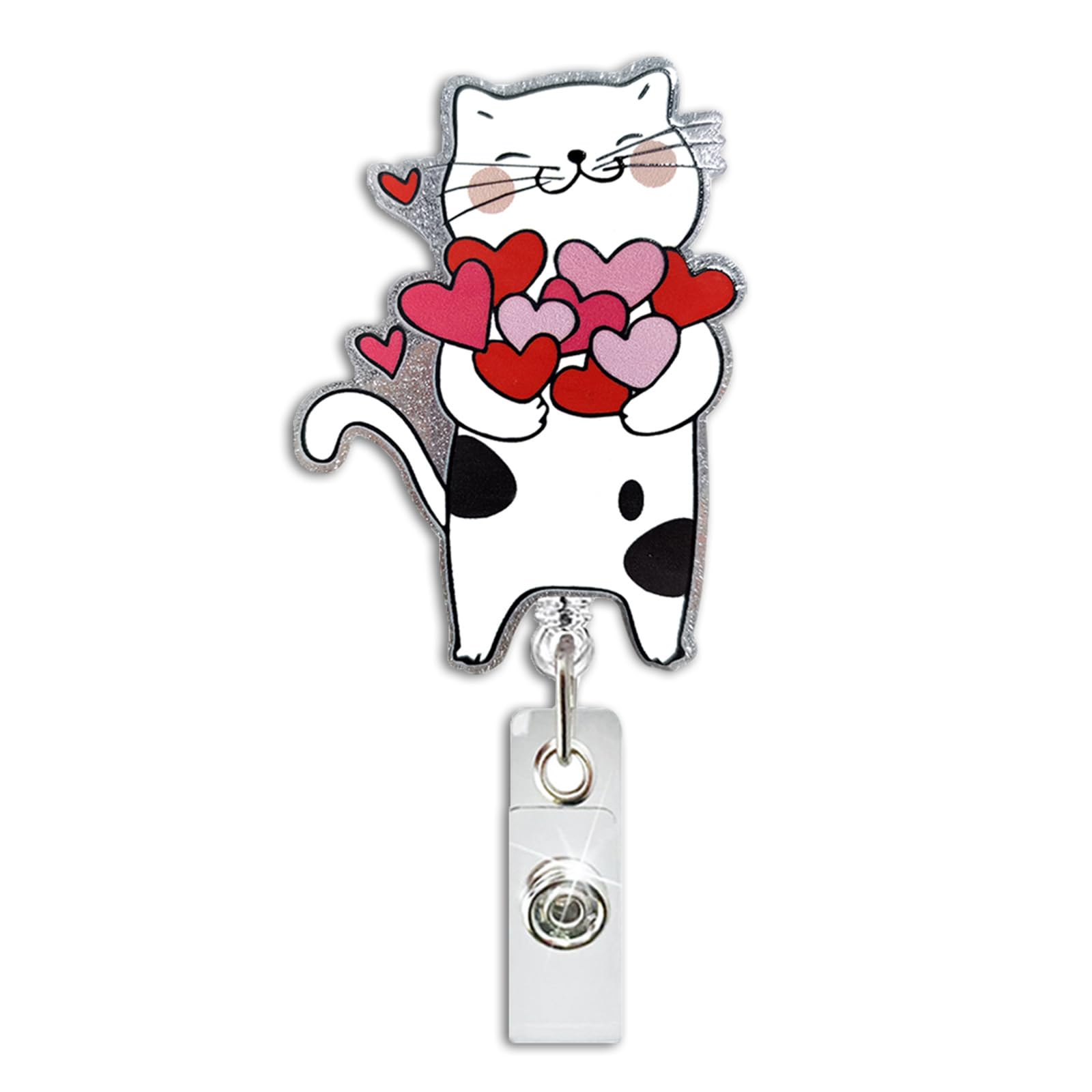 Valentines Day Love Cat Retractable Badge Holder Valentines Cute Retractable Badge Reel Cute Cat Name Tag Acrylic Alligator Clip