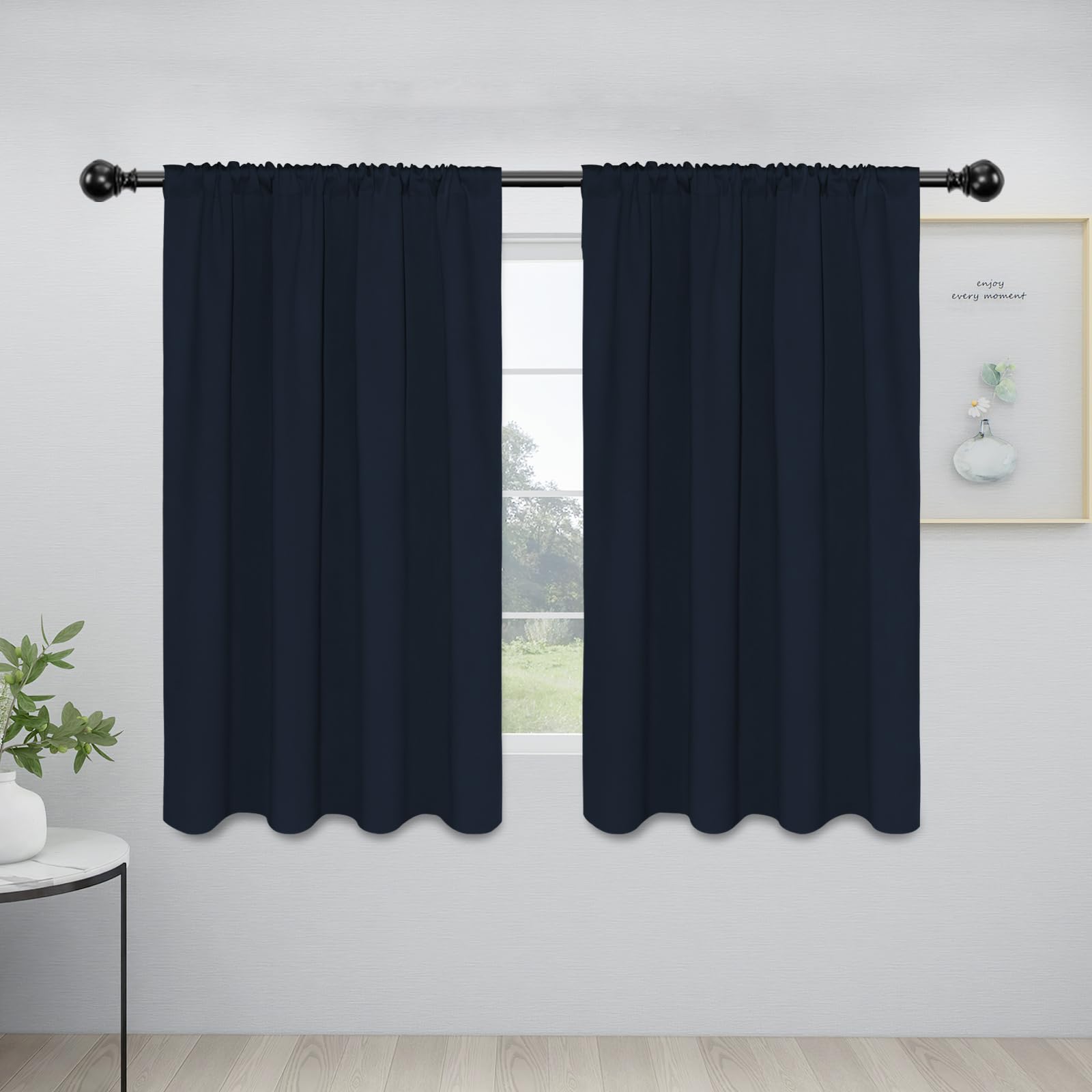 Easy-Going Rod Pocket Blackout Curtains For Bedroom, Room Darkening Window Curtains For Living Room, Thermal Insulated Noise Reduction Solid Window Drapes, 2 Panels(42X54 In, Navy)