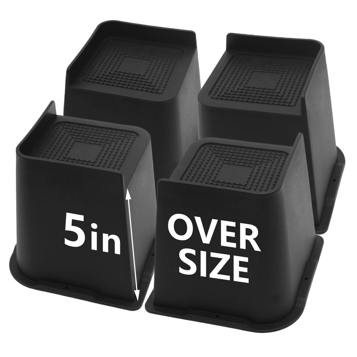Hanihua 4 Pack Bed Risers 5 Inch Heavy Duty, Oversized Furniture Risers, Black Bed Lifts Risers For Table, Sofa, Chair, Couch, D