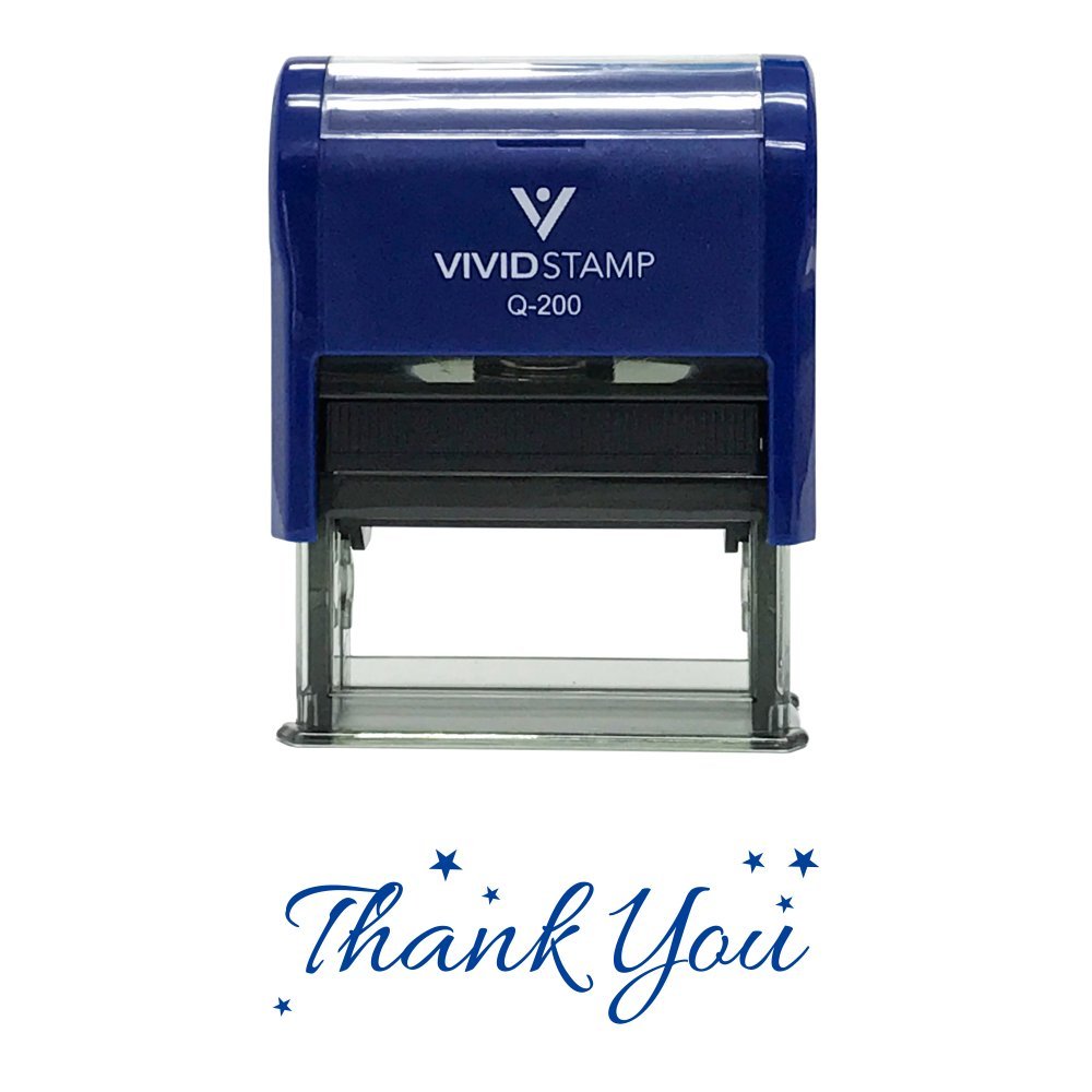 Thank You W/Stars Self Inking Rubber Stamp (Blue Ink) - Medium